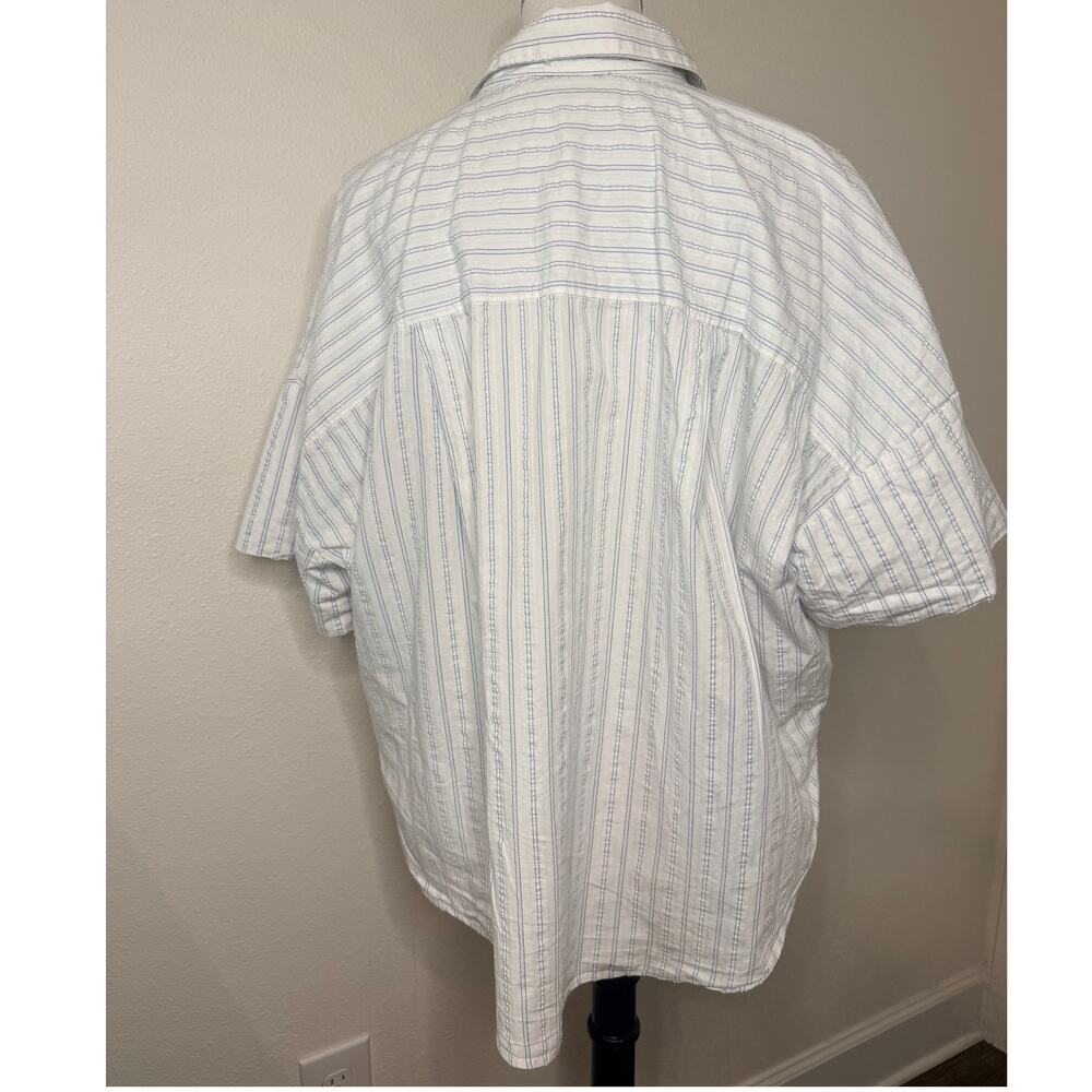 LOFT White Blue Stripe 100% Cotton Oversized Button Front Shirt Women Large - Picture 4 of 8
